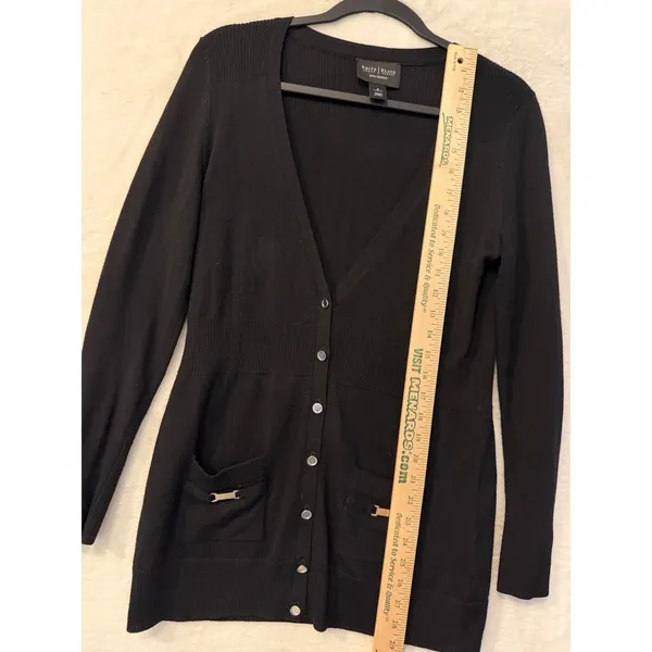White House Black Market Cardigan Womens Small 100% Merino Wool Long V-Neck - Image 6
