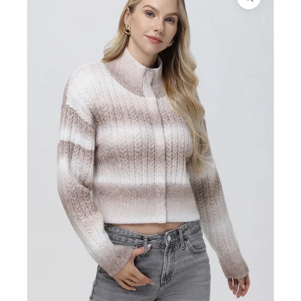 525 america sweater WILLOW: OMBRE SEQUIN CROP CARDIGAN Size XS Beige Cream - Image 3