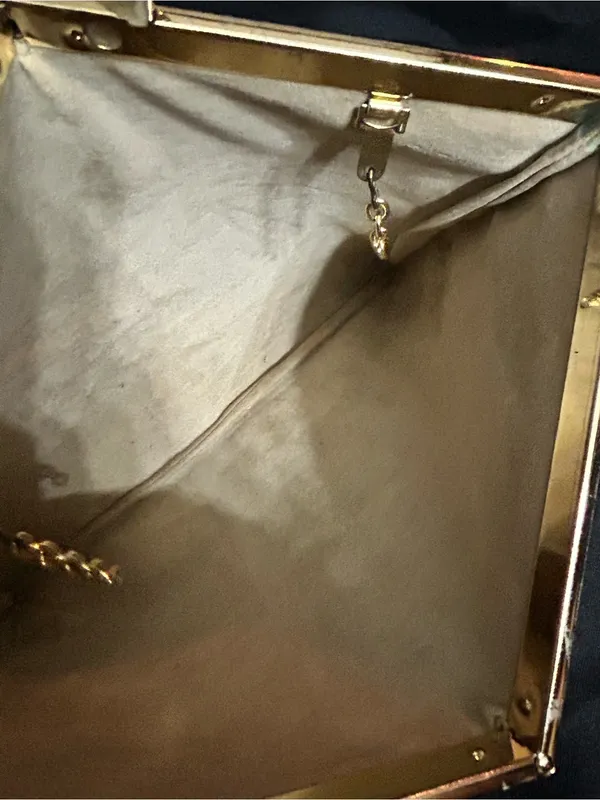 Vintage Textured Grey Clutch with Gold Frame - Image 14
