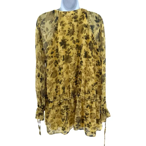 Topshop Yellow Floral‎ Sheer Ruffle Tie Mini Dress US 6 Boho Chic Romantic NWT - Image 7