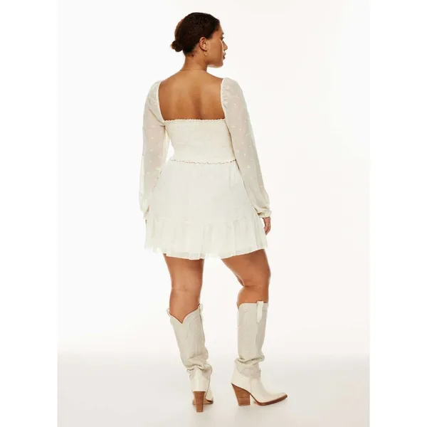 Aritzia Wilfred Tempest Smocked Chiffon Embroidered Mini Dress in Ivory Medium - Image 2