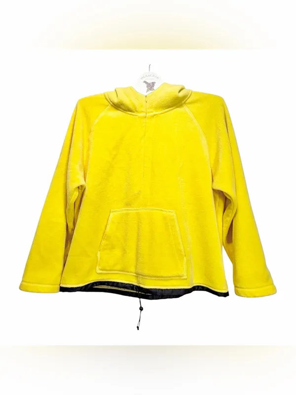 Vintage Liz Claiborne Women's 1/4 Zip Yellow Fleece Hoodie Sweatshirt Size XL - Image 2