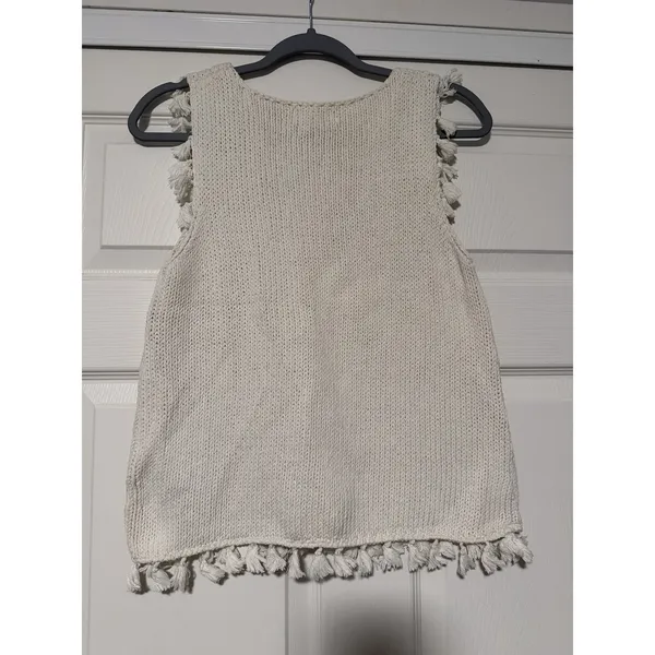Anthropologie Crochet Tank Top Cream‎ Tassel Knit Festival Beachwear Bohemian - Image 2