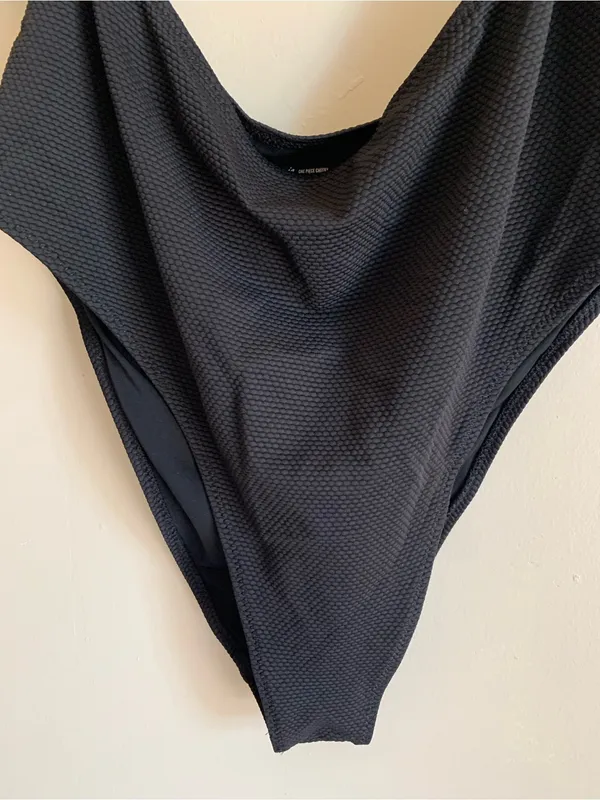 aerie Black Cutout One-Piece Swimsuit Women Size Large Long Swim Summer - Image 2