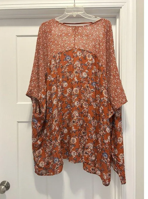 Knox Rose Kimono Top Red Floral Open Bohemian Festival Women Size Medium - Image 5