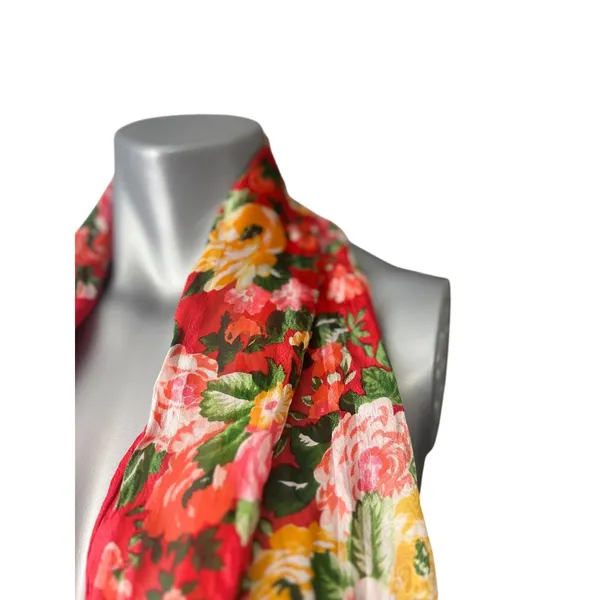 Oscar de la Renta Silk Floral Scarf Print 50” X 10.5” Sheer Rose - Image 3