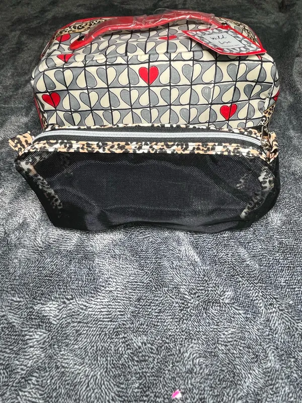 Brighton Wild Love Cosmetic Makeup Bag Travel Organizer Hearts Leopard Print Red Handle - Image 6