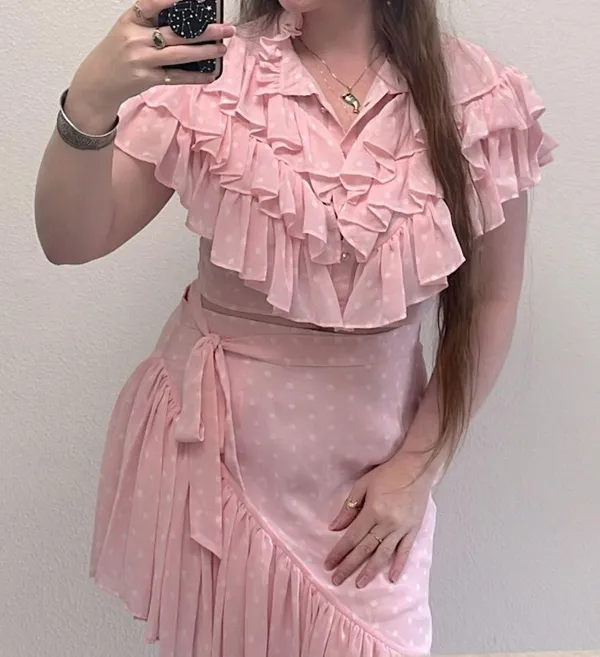 Comino Couture Pink ruffle skirt and crop top set - Image 2