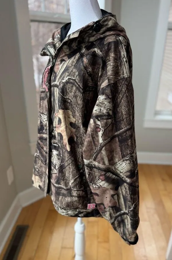 Russell Athletic Russell Outdoors Green Brown Tan Camouflage Full Zip Hooded Jacket Size Kids XL - Image 3