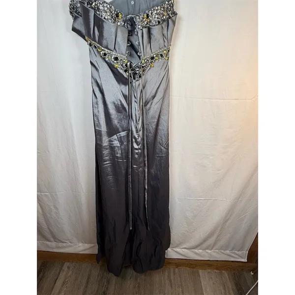 Unbranded Womens Strapless Long Gown Silver Sweetheart Beaded Rhinestone Size 6 - Image 10