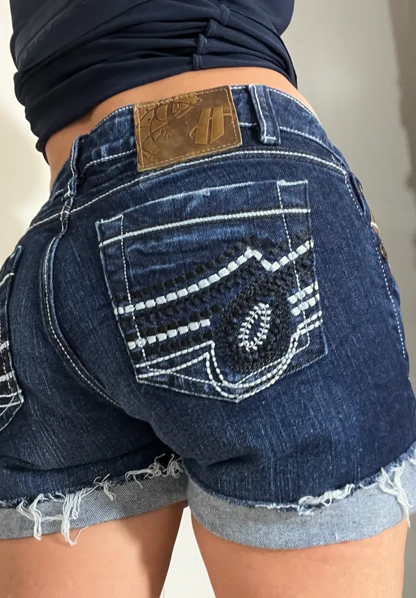 Womens Cut off Blue Jean Shorts 2 Mid Rise Denim Cut off by Hincapie Western - Image 2