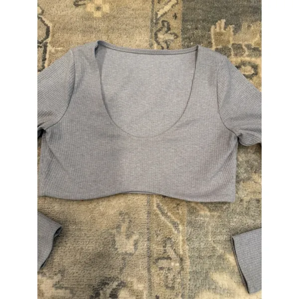 Alo Ribbed Long Sleeve Crop Top Grey Sz S NEW - Image 5