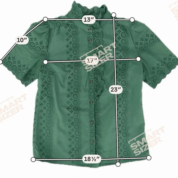 Sézane Louisah Green Organic Cotton Eyelet Ruffle Mock Neck Blouse Size 34 / 2 - Image 8