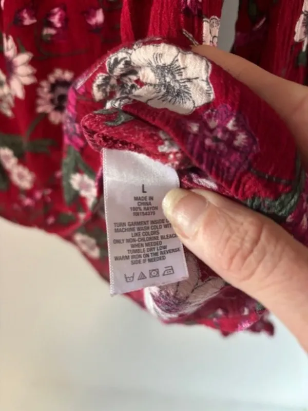 Aeropostale L Red Floral Blouse Ruched Tie Front Long Sleeve Boho Peasant Top - Image 8