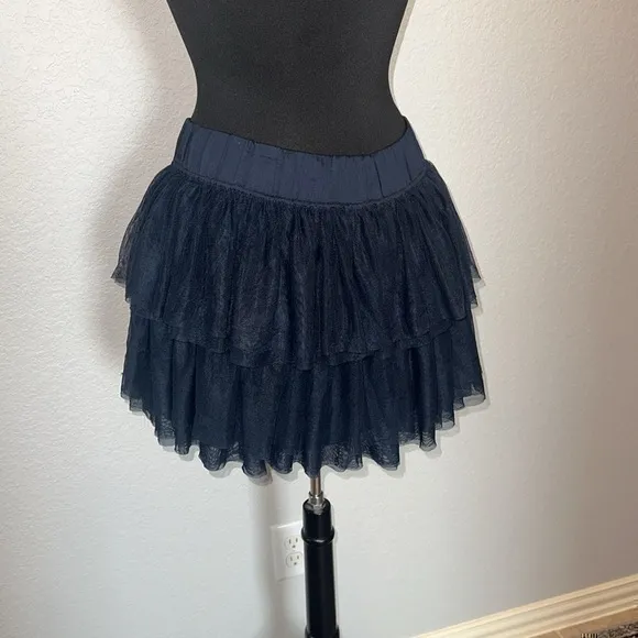 Vintage Abercrombie and Fitch Tiered Mesh Navy Elastic Band Mini Skirt NWOT - Image 5