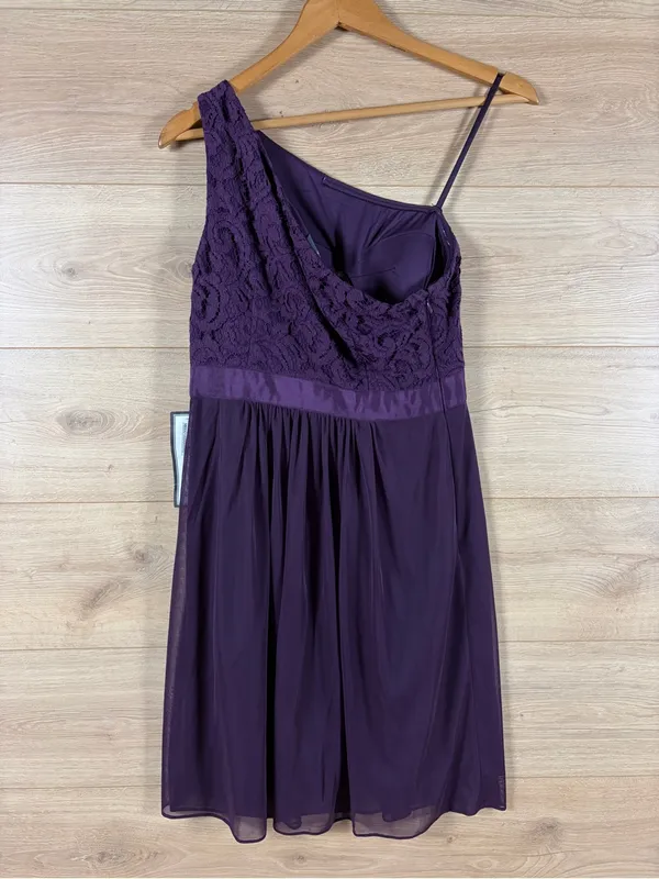 Adrianna Papell One-Shoulder Purple Lace & Mesh Mini Party Dress 6 - Image 5