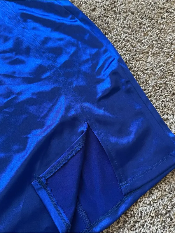 iris Electric Blue Satin Mini Slip Dress - Image 3