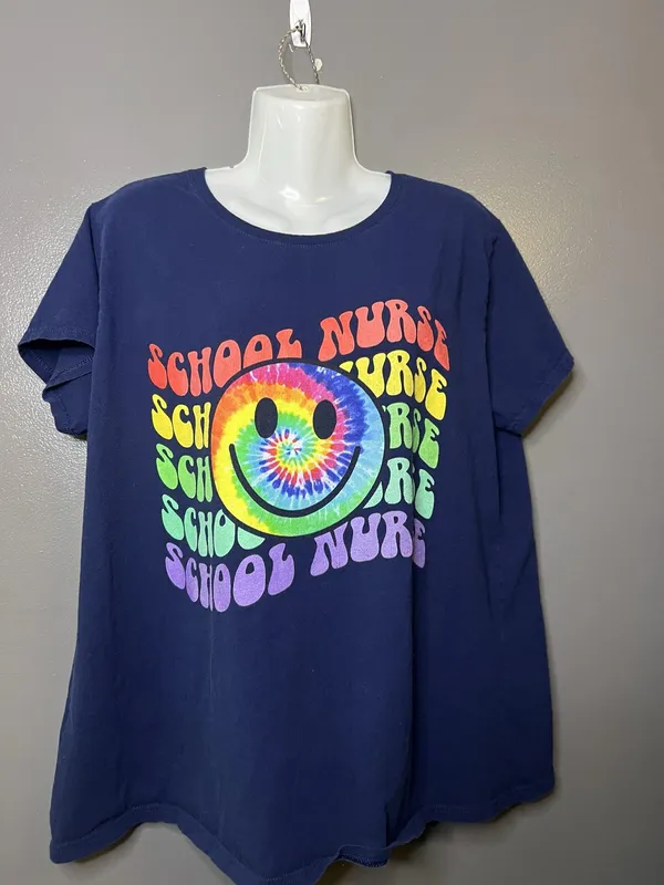 Delta Shirt Womens 2X Blue School Nurse Smiley Face Tie Dye Graphic Tee Shirt - Image 2