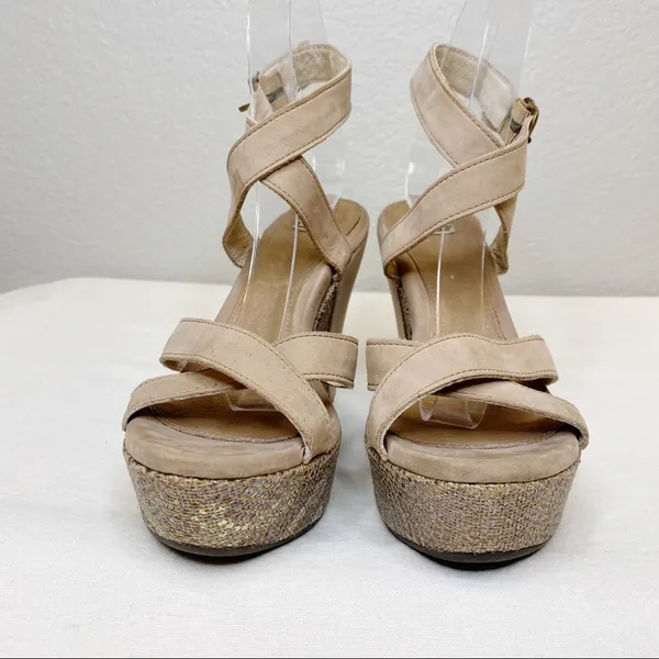 UGG Arian Snake Platform Wedge Ankle Wrap Tan Leather Sandals Womens Size 7.5 - Image 5