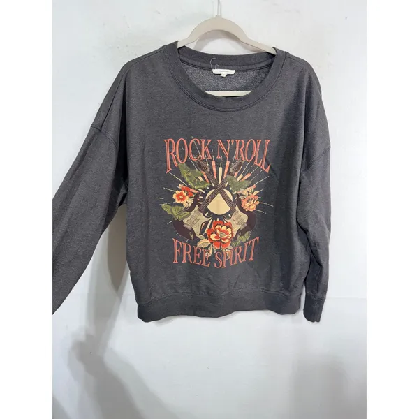 Maurices Sweatshirt Rock N Roll Free Spirit Pullover Large Gray Rocker Graphic - Image 2