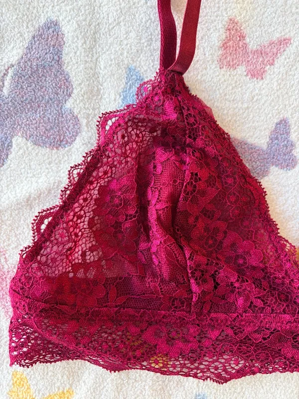 Raychic | Raspberry Red Floral Lace Triangle Bralette | L — NWT - Image 2