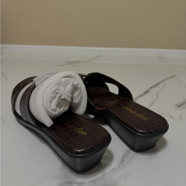 easy street Brown Croc Slide Sandals with Ring Accent - Image 6