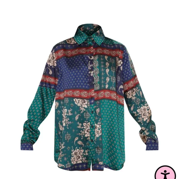 Pretty little thing nwot 4 paisley satin button up mix printed blouse top fall - Image 5