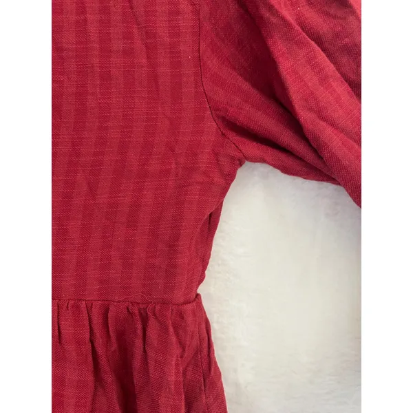 Lulus Wine Red V-Neck‎ Puff Sleeve Babydoll Mini Dress Textured Small NWT - Image 8