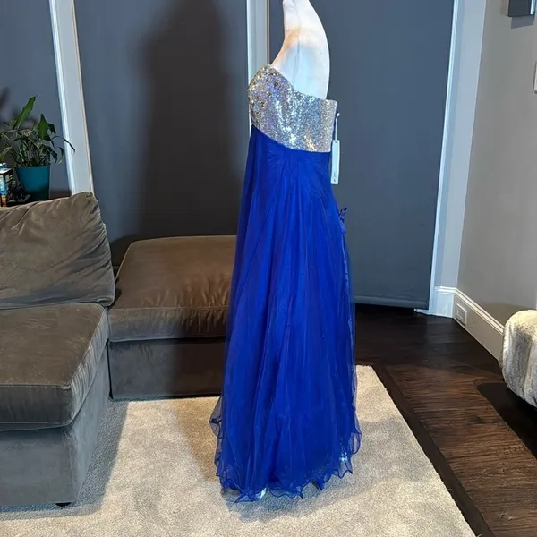 Women’s Blue Full Length Sparkly Tulle & Sequined Prom Party Dress Size L NWT - Image 6