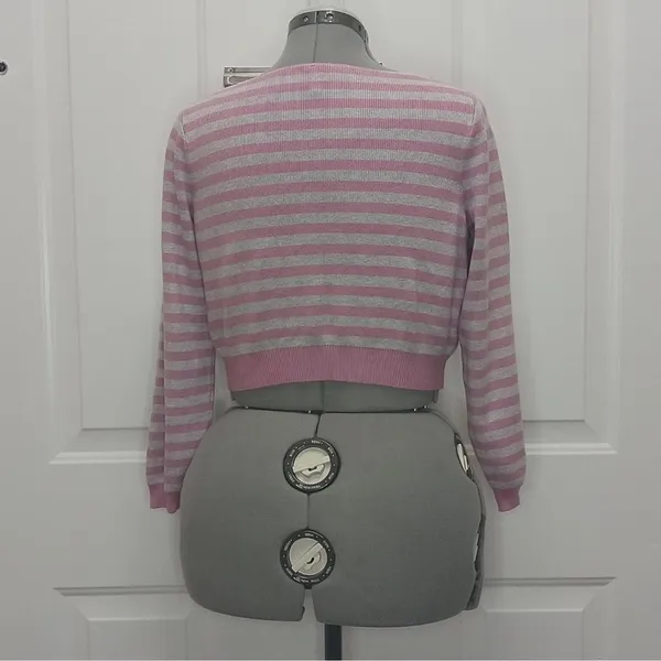 Free people gray pink striped crop off the shoulder sweater pullover size XS - Image 7