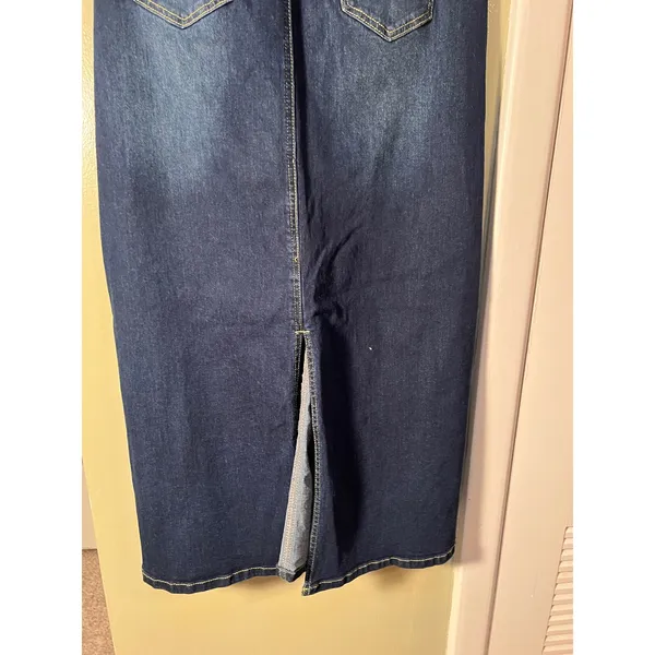 Womens Sz 8 Maxi Denim Skirt Dark Wash Slit Back Stretch Cotton Jeans High Waist - Image 7