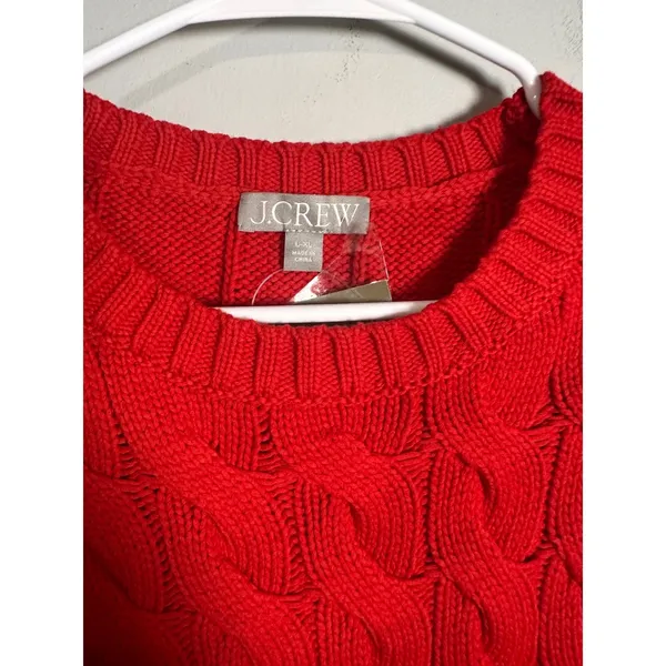 J.Crew Womens Red Cable-Knit Side-Slit Crewneck‎ Sweater BM401 L-XL NEW - Image 6