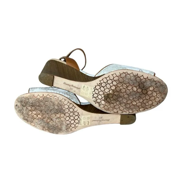 Tommy Bahama Ivy Walk Cream‎ Canvas Wedge Sandals 10 Linen Leather Combo Ankle - Image 7