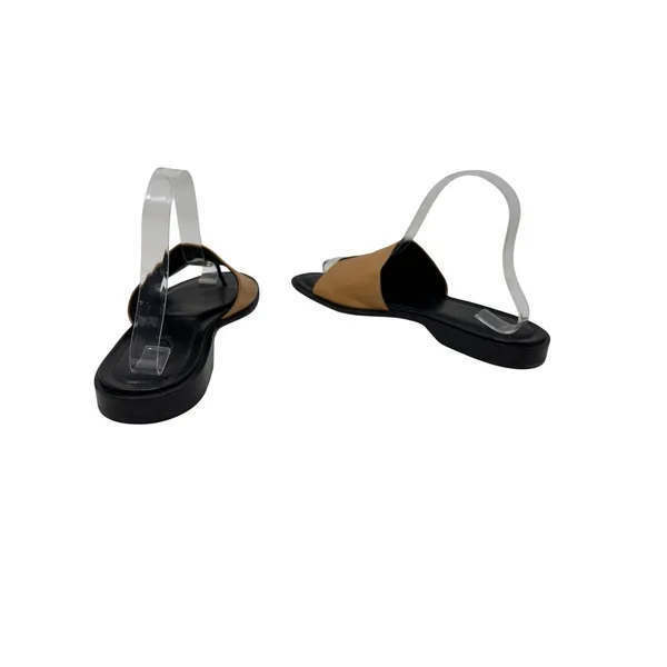Tod's Leather Toe Ring Flat Slide Sandals Tan Black Made in Italy Size 8 - Image 9