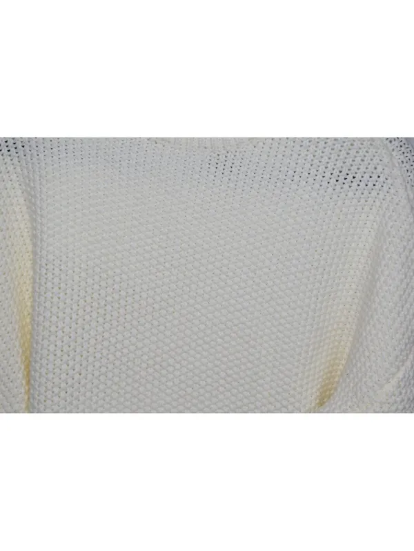 Ivory Chunky Knit Sweater Women's Cream Textured Crewneck Long Sleeve Pullover - Image 6