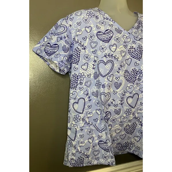 I Love Scrubs Shirt Womens Large Blue Heart V Neck Scrub Tunic Top Medical - Image 2