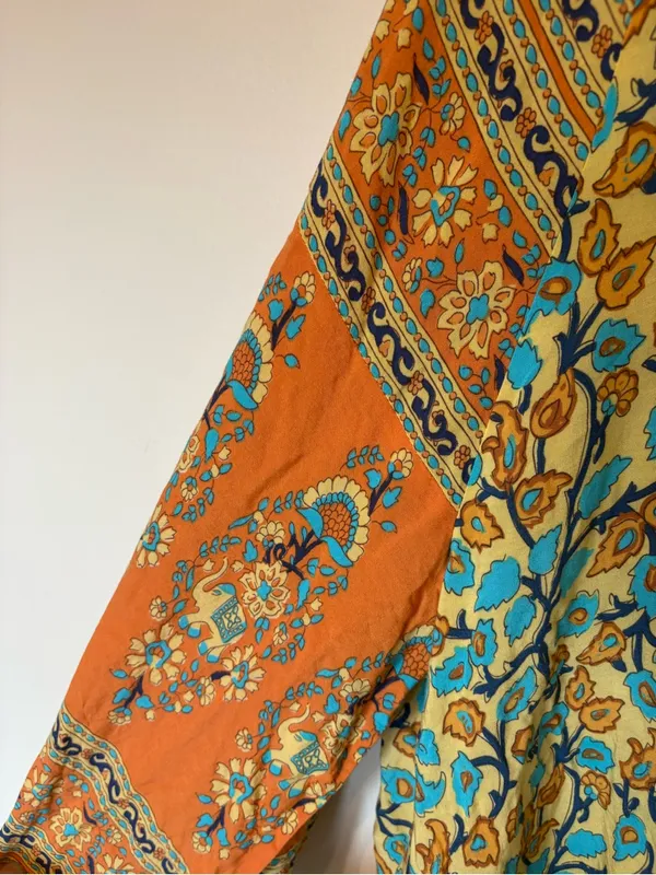 Bohemian Floral V-Neck Dress in Turquoise & Orange - Image 4