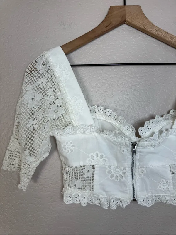 More To Come Kallie Crop Top Eyelet Lace Embroidered White XS $68 Revolve - Image 10