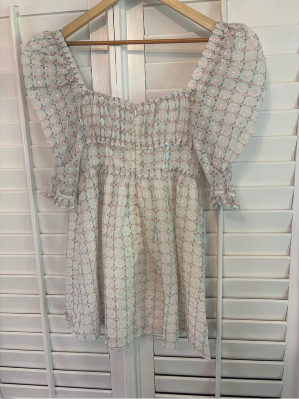 For Love And Lemons Libby White Eyelet Mini Dress Size Medium - Image 3