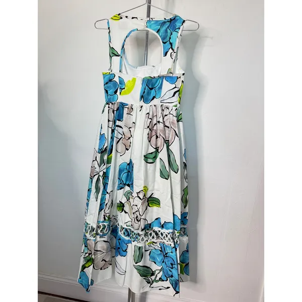 Aje Erika Dress White Blue Floral Excellent Cutout Back Midi Cotton - Image 5