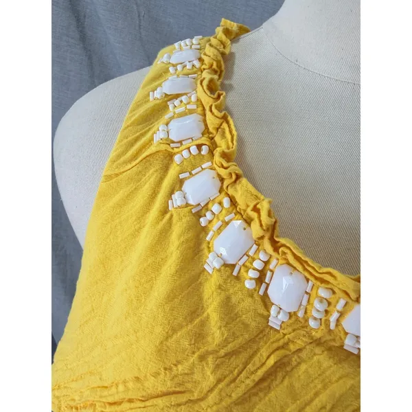 S.L. Fashions Yellow Tiered Ruffle Dress Beaded‎ Neckline 14 Vacation - Image 6