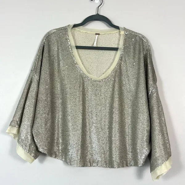 Free People Champagne Dreams Mini Sequin Dolman Sleeve Top XS - Image 6