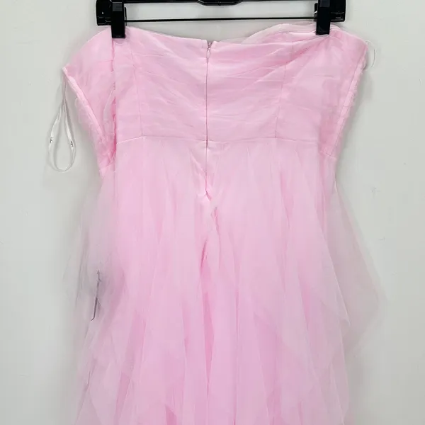 Lulus Delightful Beauty Pink Mesh Strapless Ruched Ruffled Maxi Dress XL NWT - Image 11