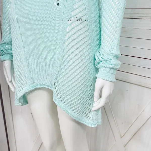Paradise Shores Open Knit Mesh‎ Beach Sweater Swim Cover Aqua Green Medium - Image 6