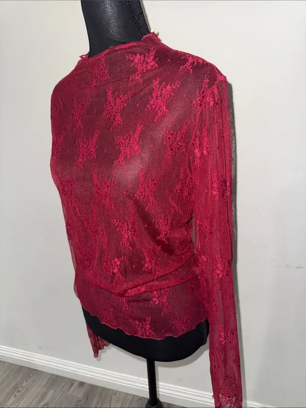 Liberty Love Crimson Lace Long-Sleeve Sheer Top - Image 3