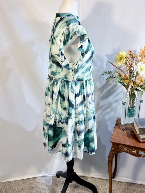 💥Marie Oliver Neelie Abstract Print Silk Blend Button Front Shirt Dress~XS🧡 - Image 4