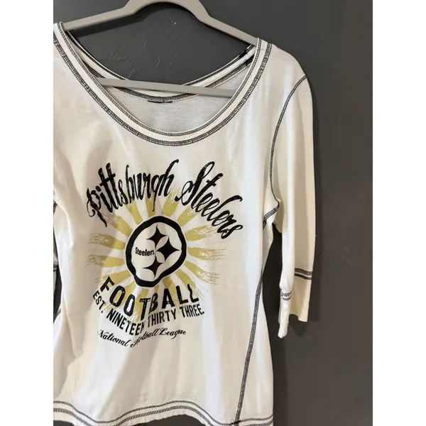 NFL Pittsburgh Steelers Womens White 3/4 Sleeve Graphic Top Scoop Neck Size M - Image 2