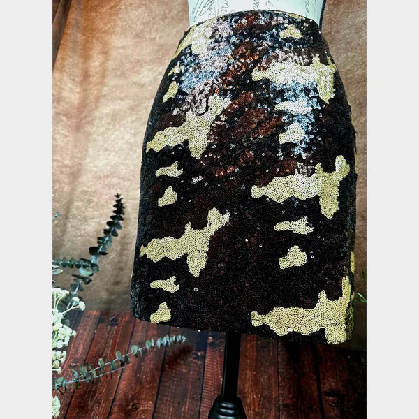 Three Eighty Two Sequined Camouflage Mini Skirt Brown Multi size S - Image 8