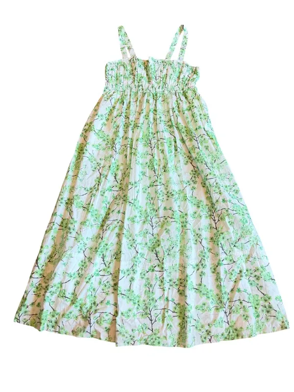 J. Crew Gathered Tank Midi Dress Lime Cherry Blossoms Smocked Cotton Size 8 NWT - Image 2