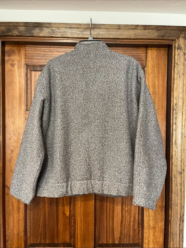 Grey Textured Boucle Tweed Oversized Funnel Neck Jacket Coat XL - Image 4